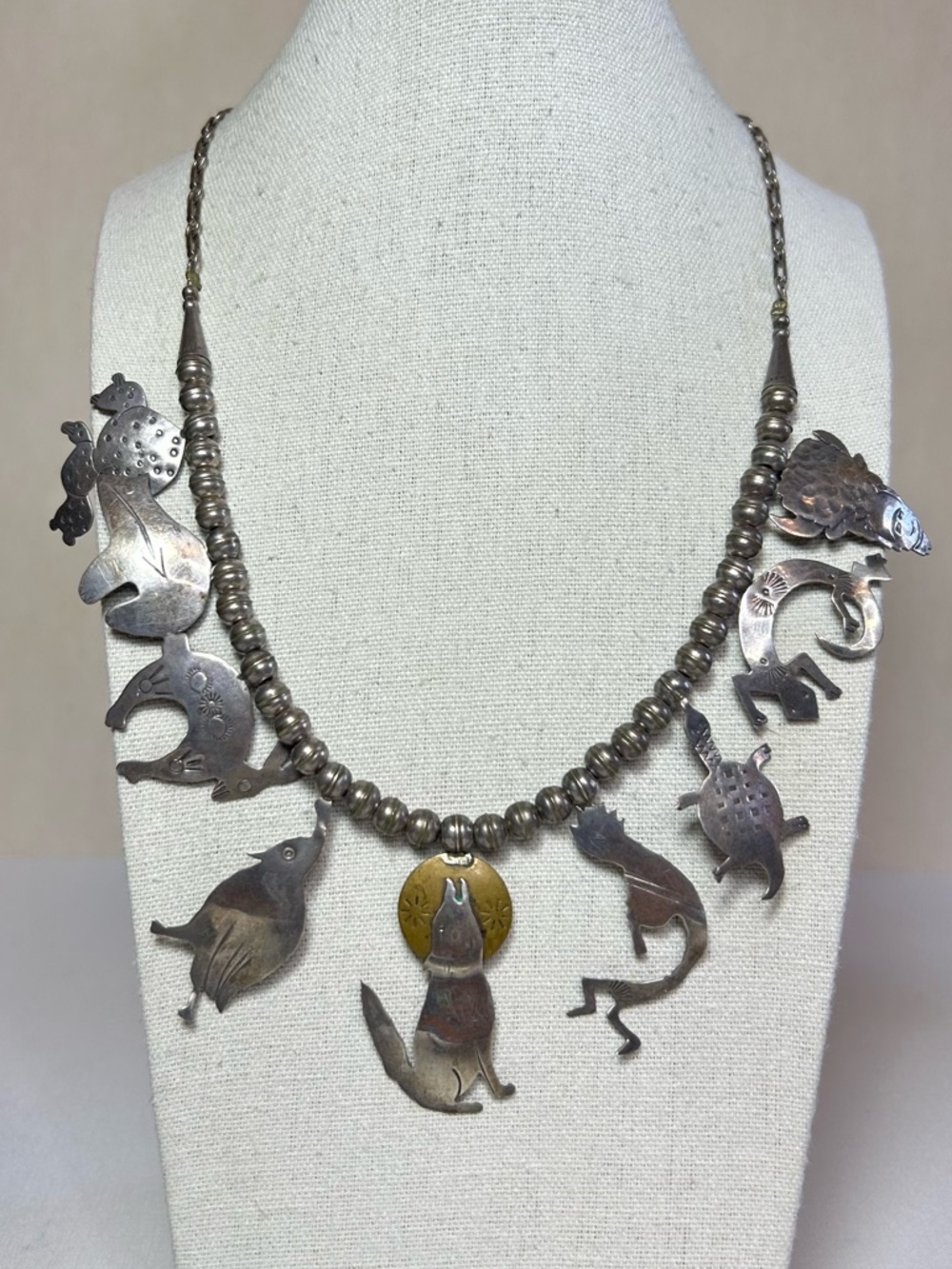 Native Sterling Silver Handmade Navajo Pearls and Stamped Animals Vintage